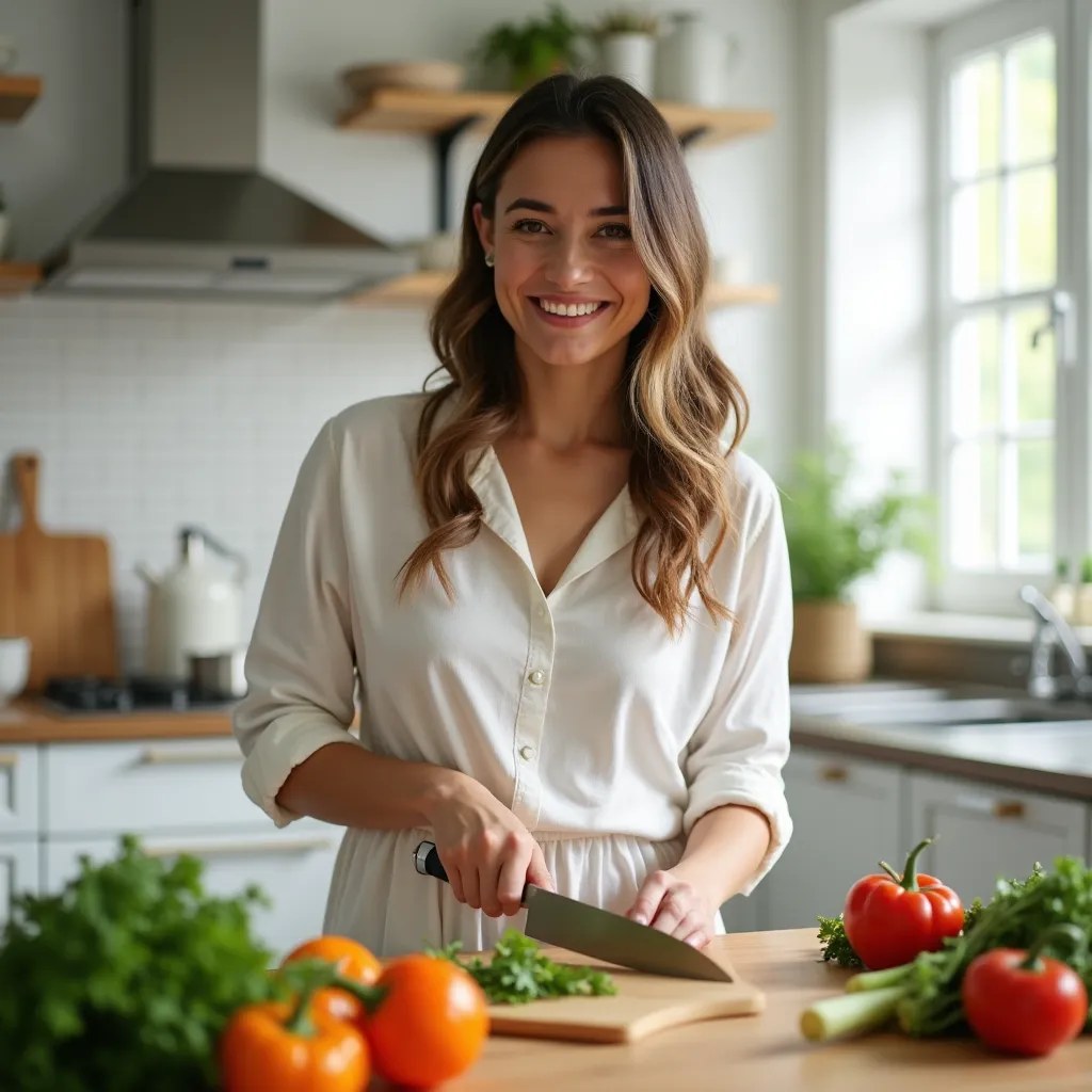 Personne souriante préparant un repas sain
